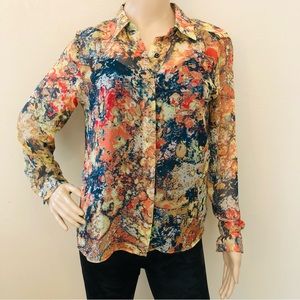Simply Vera Wang Sheer Multicolor Button Down Blouse w/matching navy tank Sz MP
